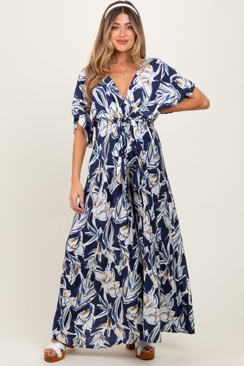 Blue Tropical Floral Maternity Maxi Dress
