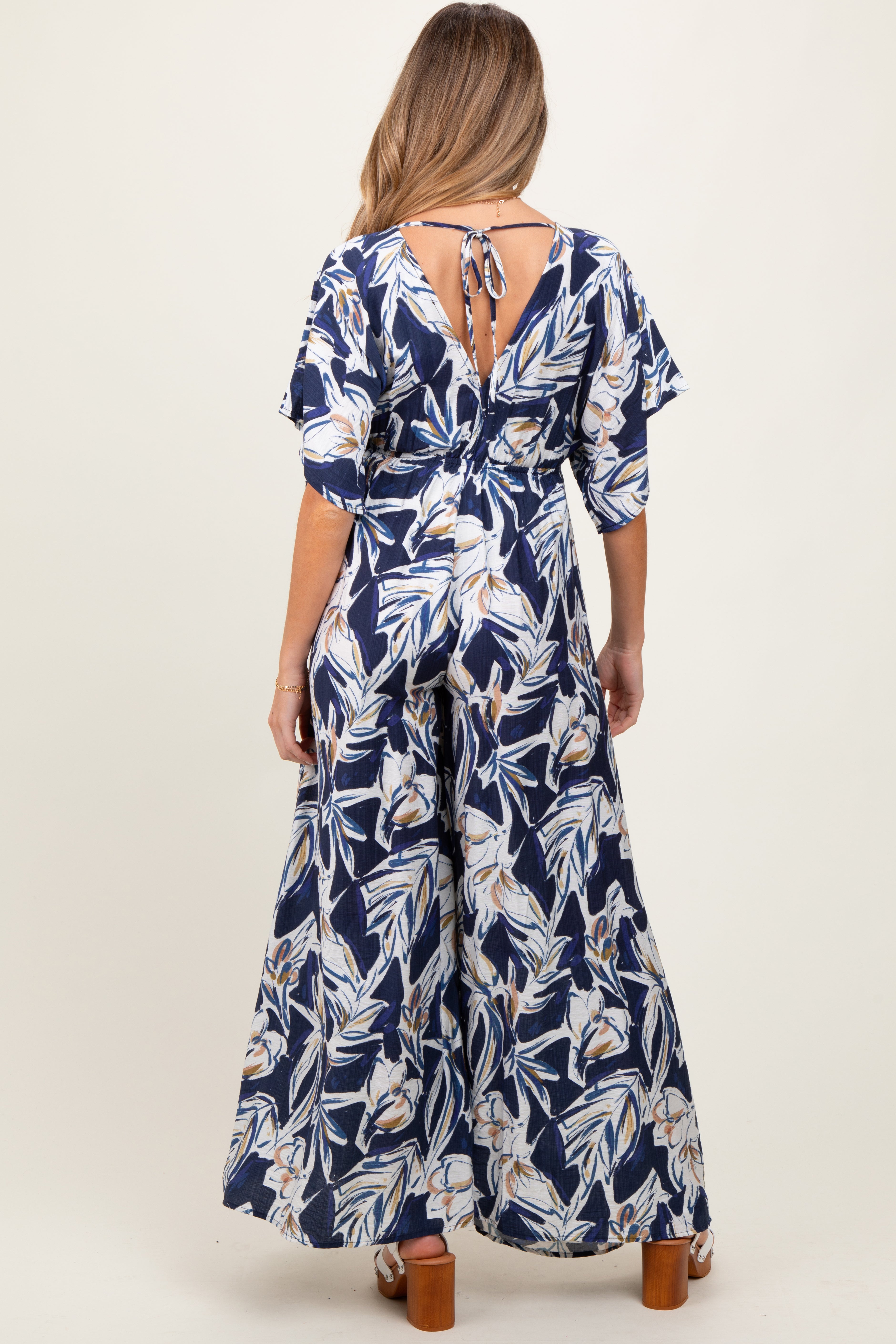 Blue Tropical Floral Maternity Maxi Dress