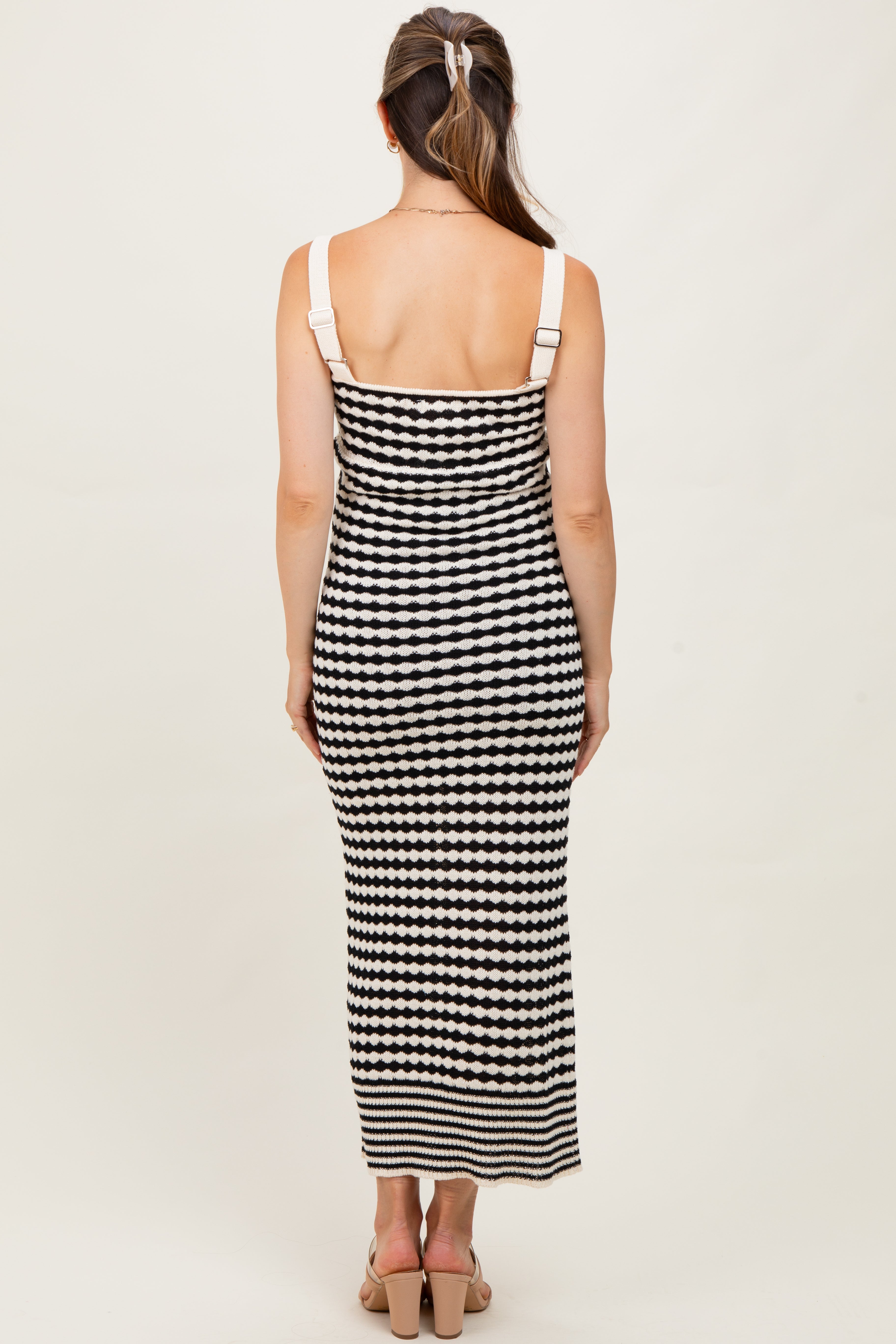 Black White Printed Knit  Fitted Maternity Dress