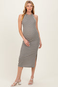 Olive Cream Striped Maternity Midi Dress
