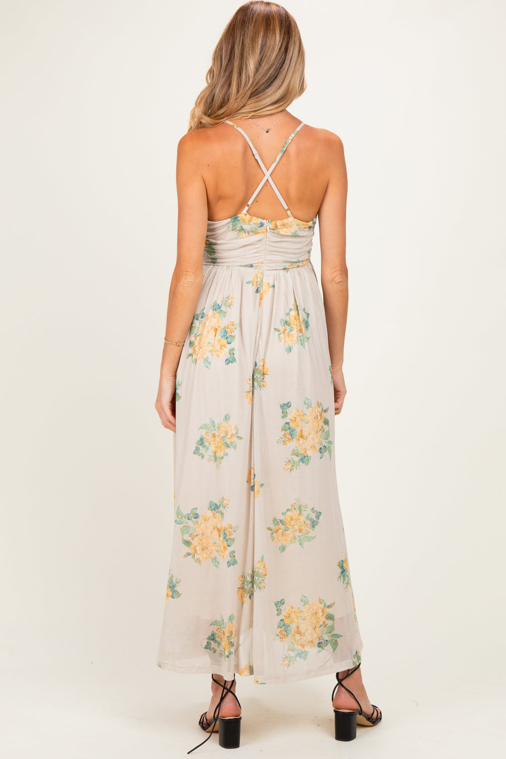 Cream Criss-Cross Back Mesh Maternity Dress