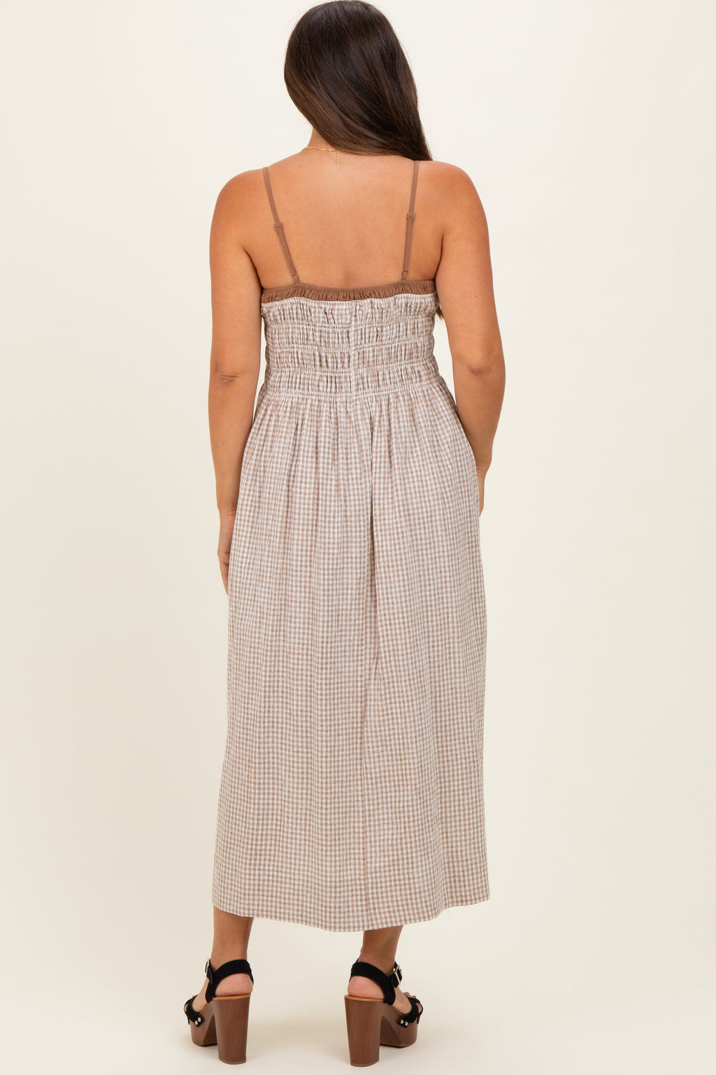 Mocha Gingham Maternity Maxi Dress