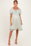 Sage Printed Smocked Ruffle Accent Maternity Dress