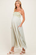 Green Floral Crochet Bodice Maternity Maxi Dress