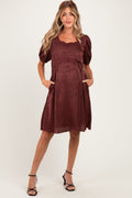Brown Short Sleeve Lace Trim Maternity Dress
