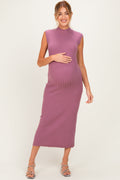 Mauve Ribbed Knit Mock Neck Maternity Maxi Dress