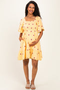 Yellow Floral Embroidered Smocked Maternity Dress