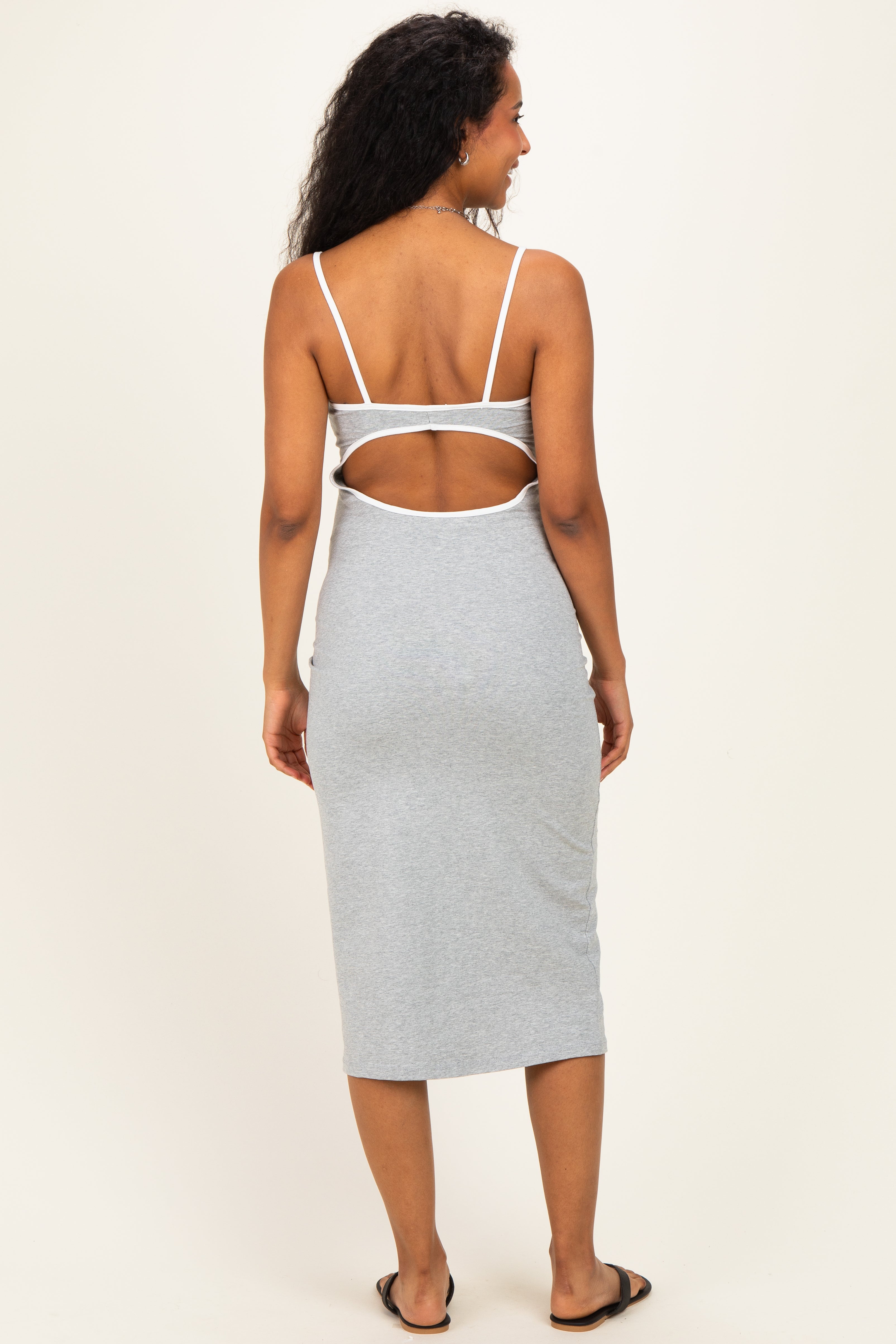 Heather Grey Cutout Fitted Maternity Midi Dress