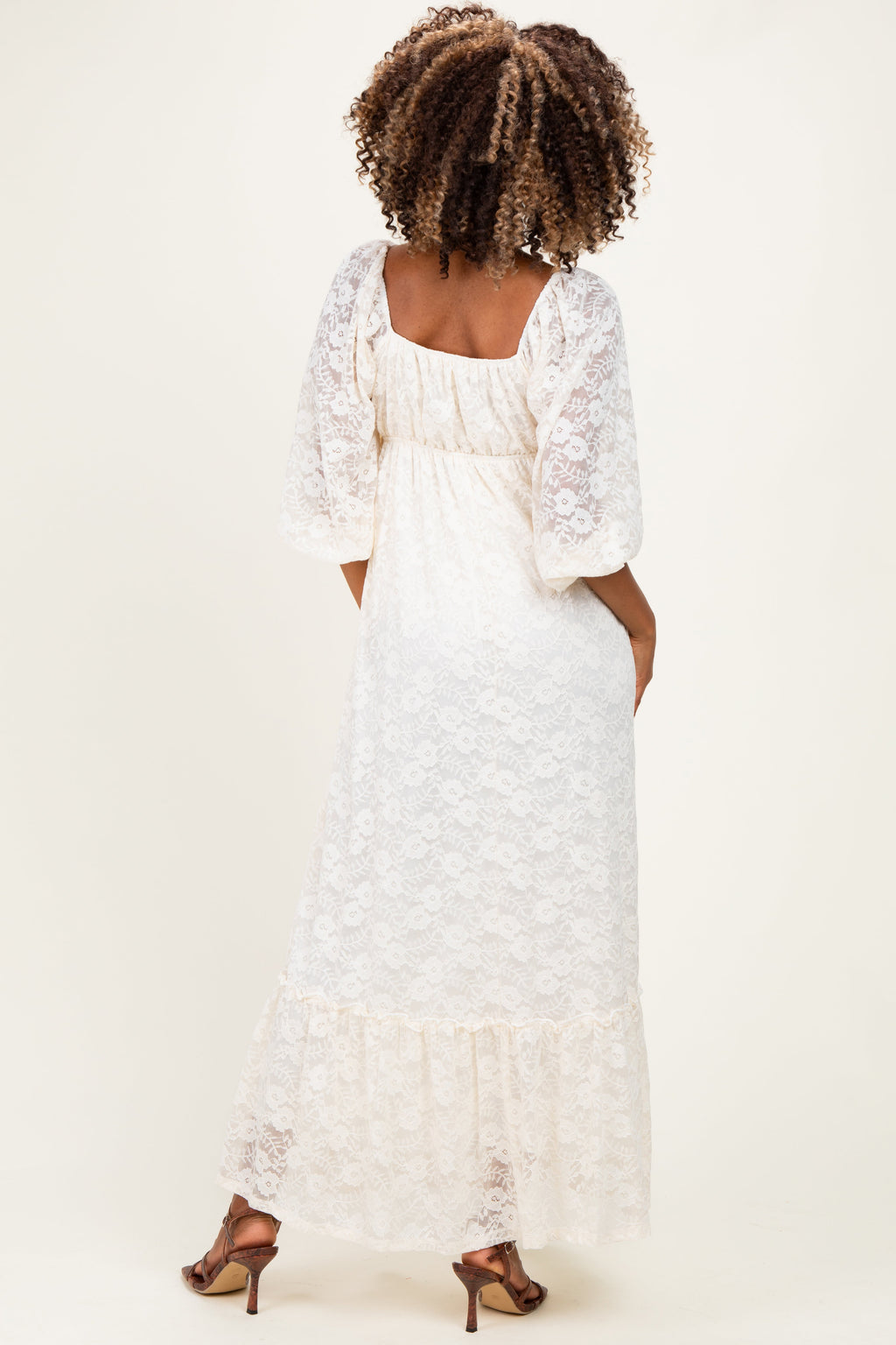 Ivory Lace Long Sleeve Maternity Maxi Dress