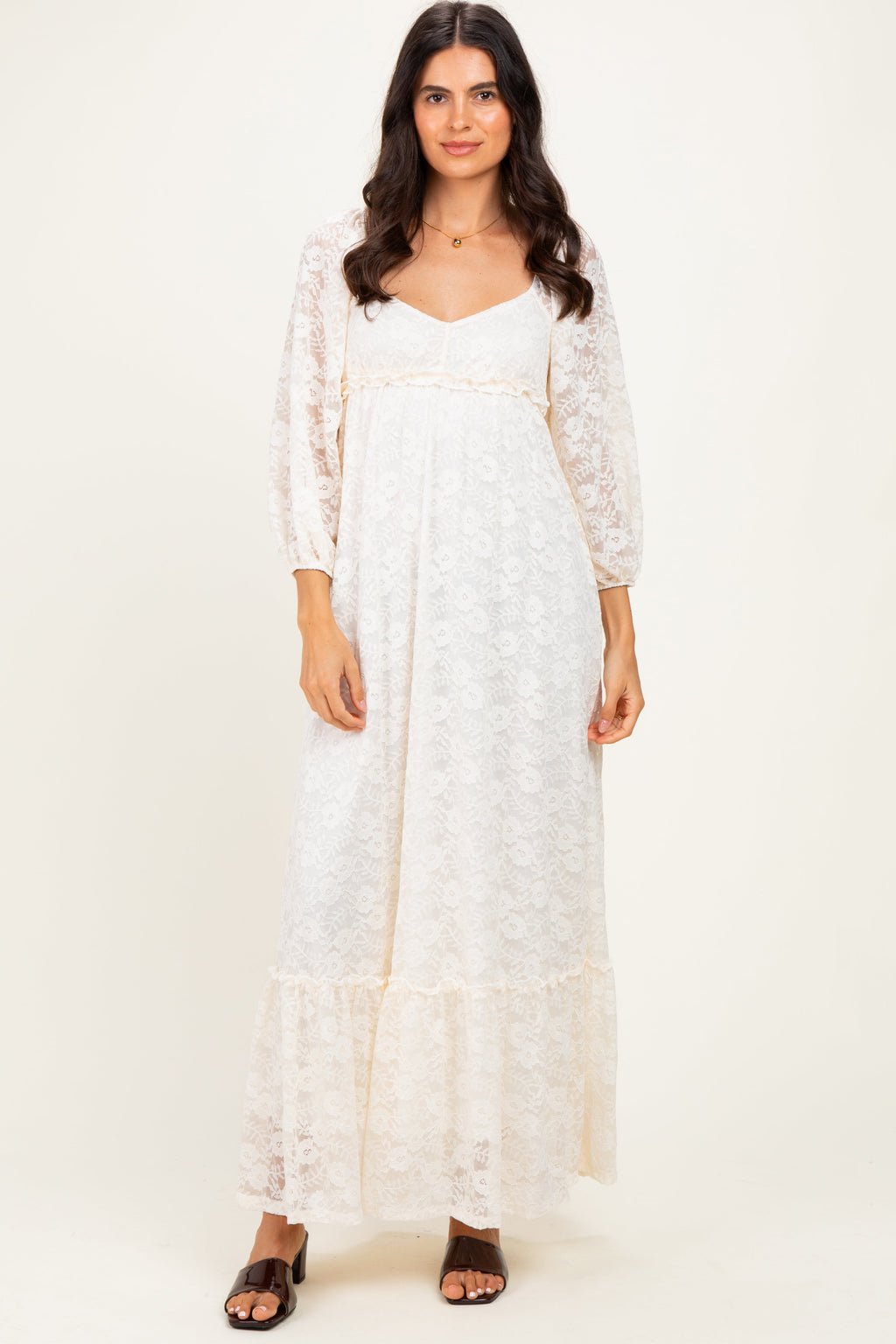 Ivory Lace Long Sleeve Maternity Maxi Dress