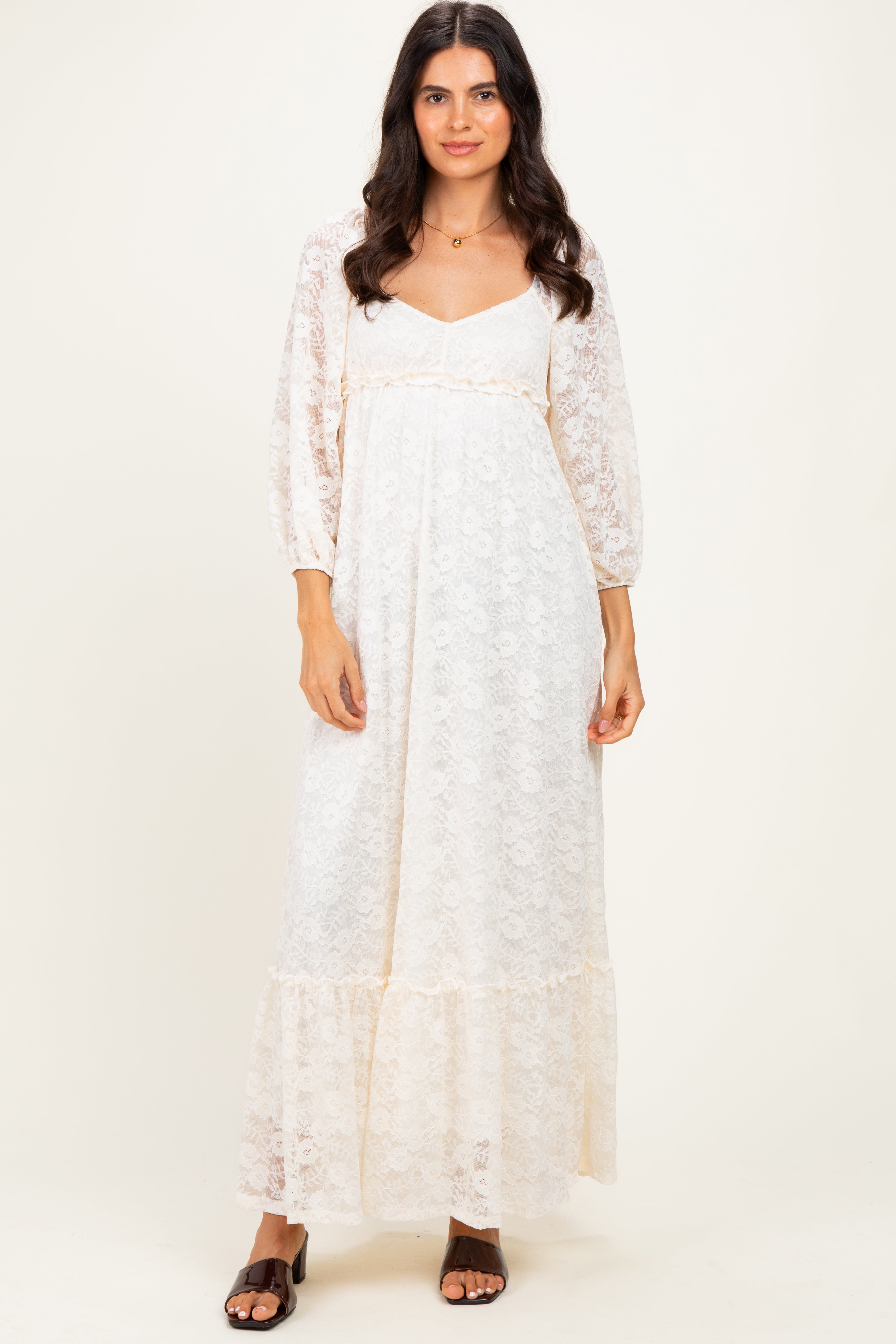 Ivory Lace Long Sleeve Maternity Maxi Dress