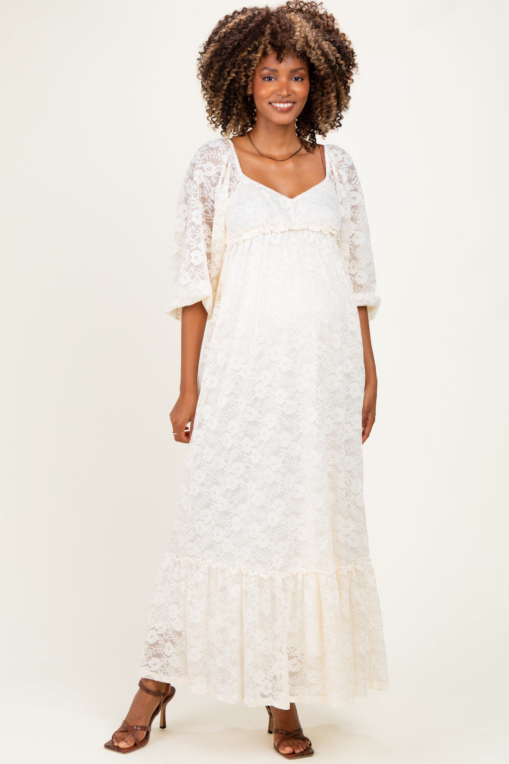 Ivory Lace Long Sleeve Maternity Maxi Dress