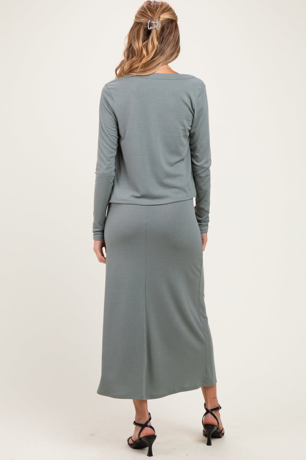 Olive Knit Dress Maternity Cardigan Set
