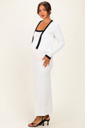White/ Black Color Block Sleeveless Fitted Dress Maternity Cardigan Set