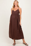 Brown Linen Blend Sleeveless Maternity Maxi Dress