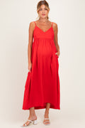 Red Linen Blend Sleeveless Maternity Maxi Dress
