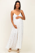White Blue Striped Shoulder Tie Maternity Maxi Dress