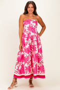 Pink Floral Strapless Maternity Midi Dress