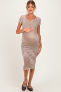 Ecru Striped Henley Maternity Midi Dress
