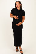 Black Tie Neck Short Sleeve Knit Maternity Dress