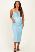 Light Blue Sleeveless Lace Maternity Midi Dress