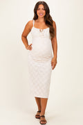 Beige Sleeveless Lace Maternity Midi Dress