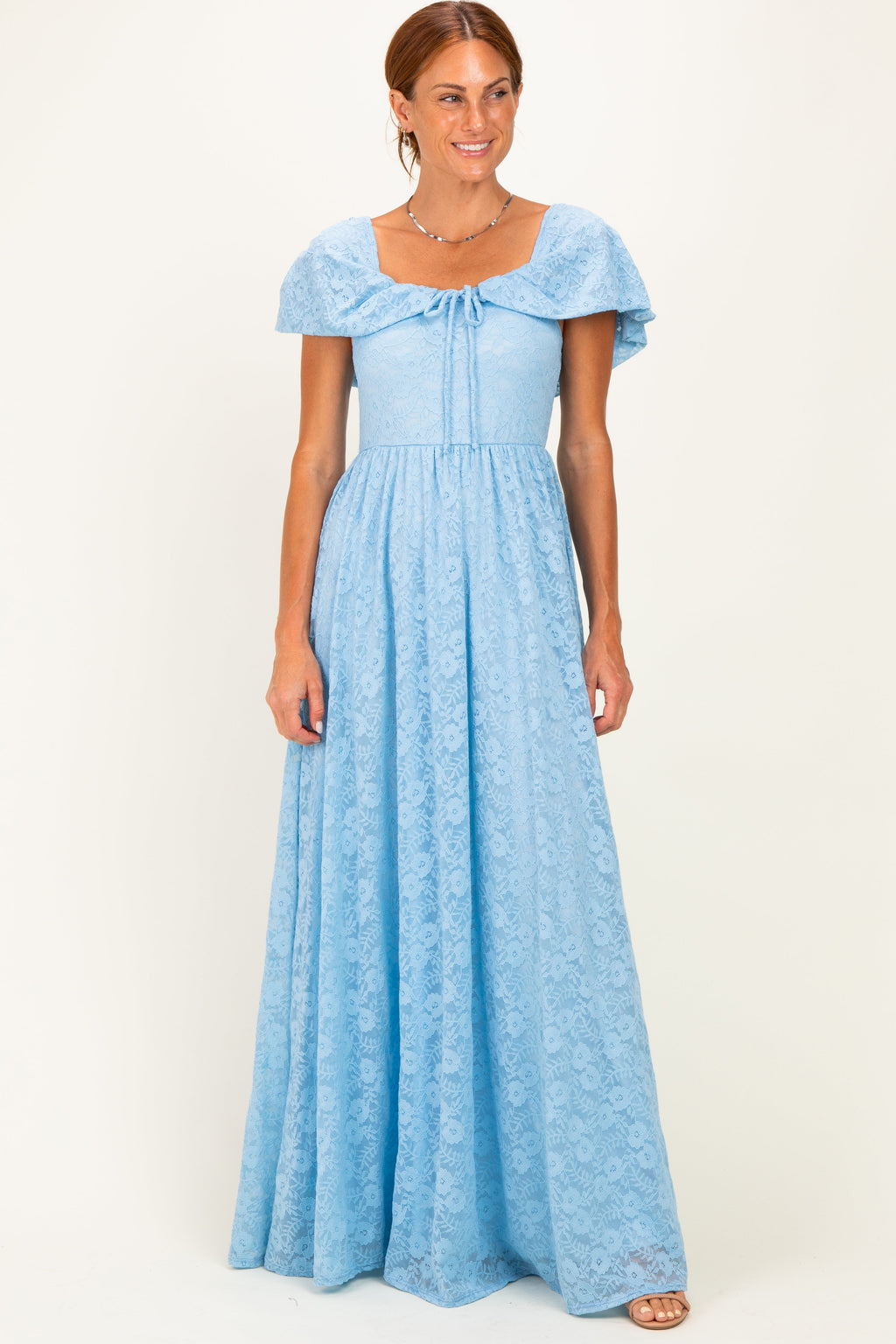 Light Blue Lace Maternity Maxi Dress