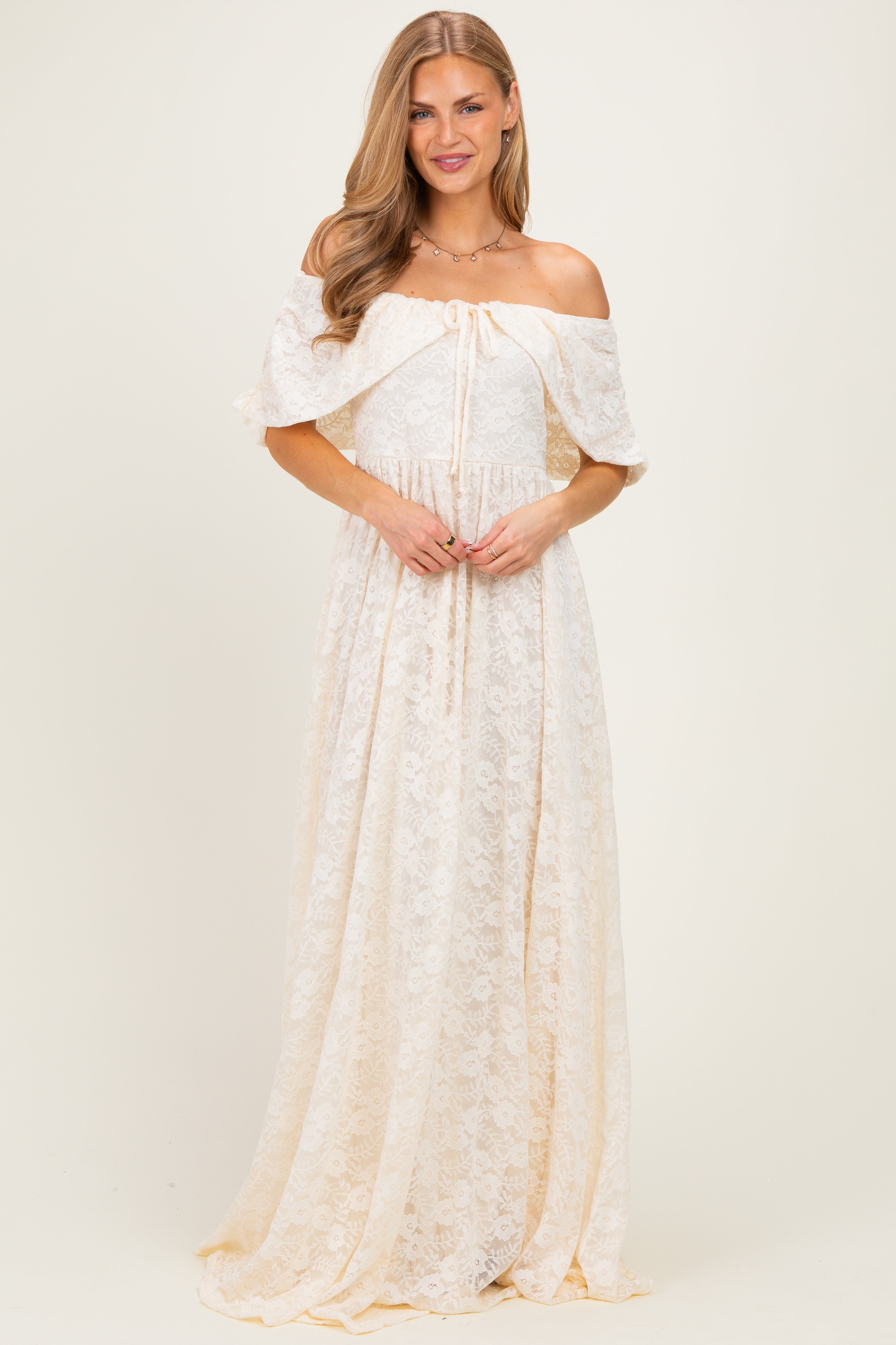 Natural Lace Maternity Maxi Dress
