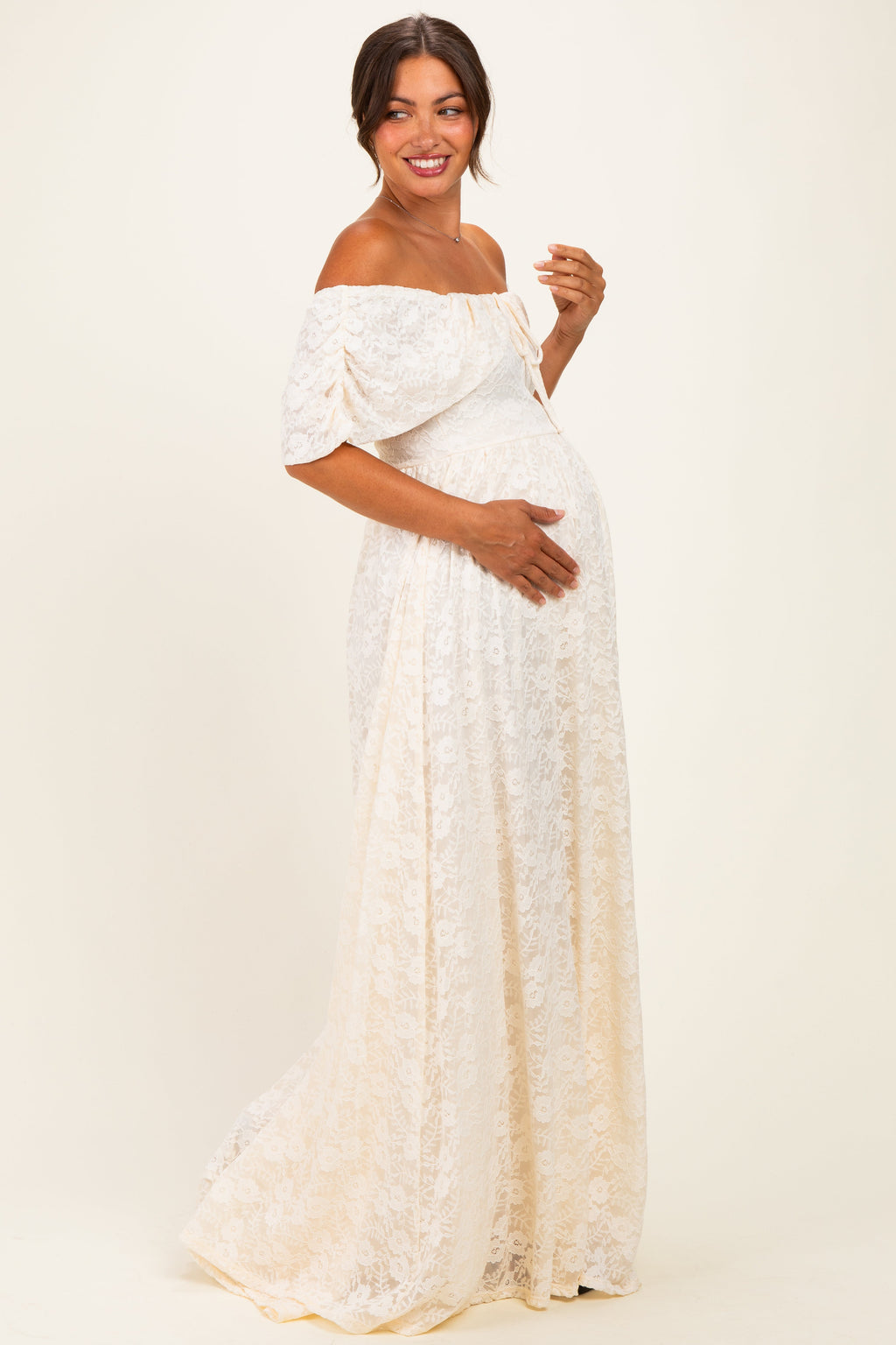 Natural Lace Maternity Maxi Dress