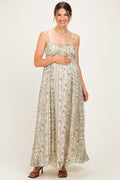 Cream Floral Empire Waist Sleeveless Maternity Midi Dress