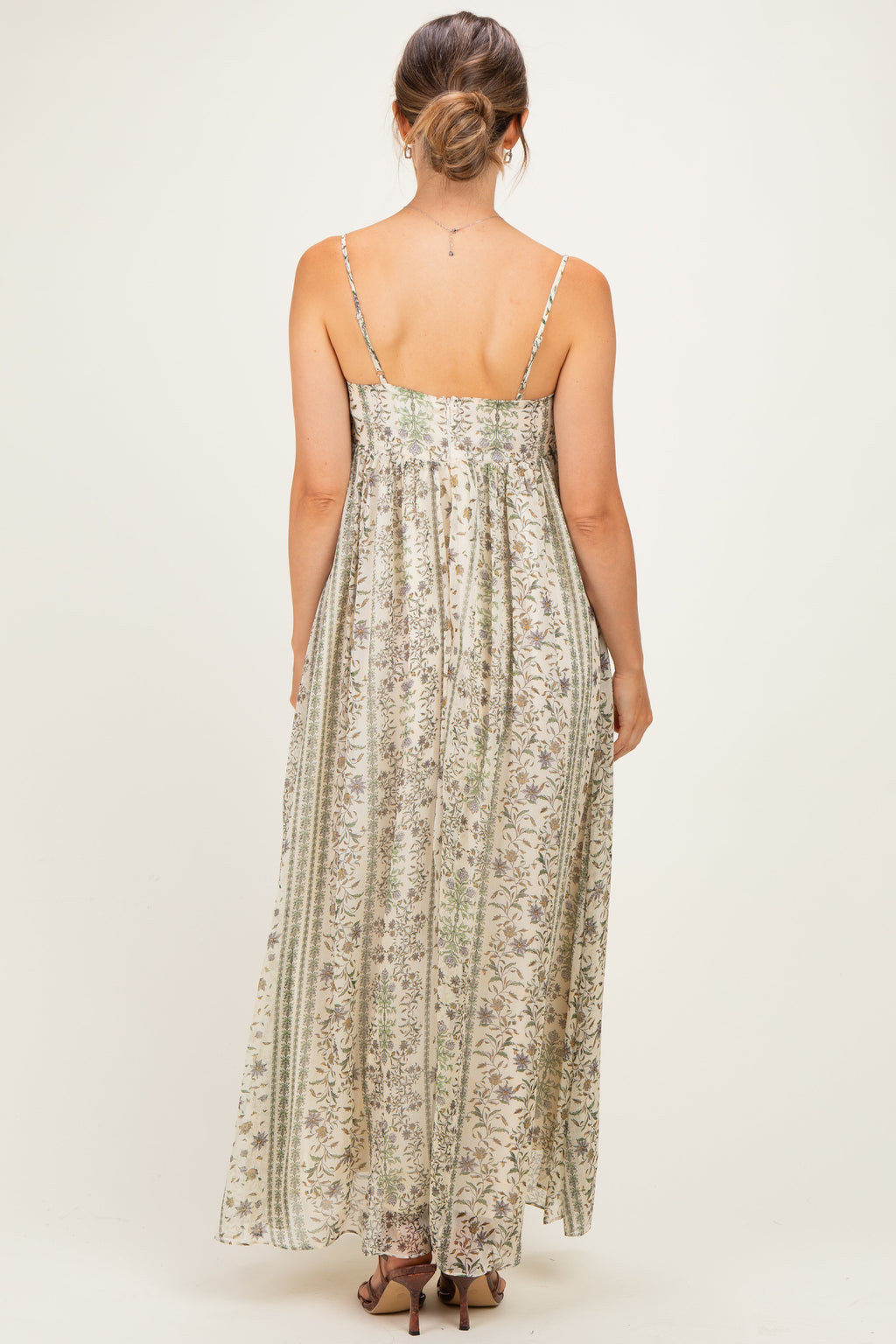 Cream Floral Empire Waist Sleeveless Maternity Midi Dress