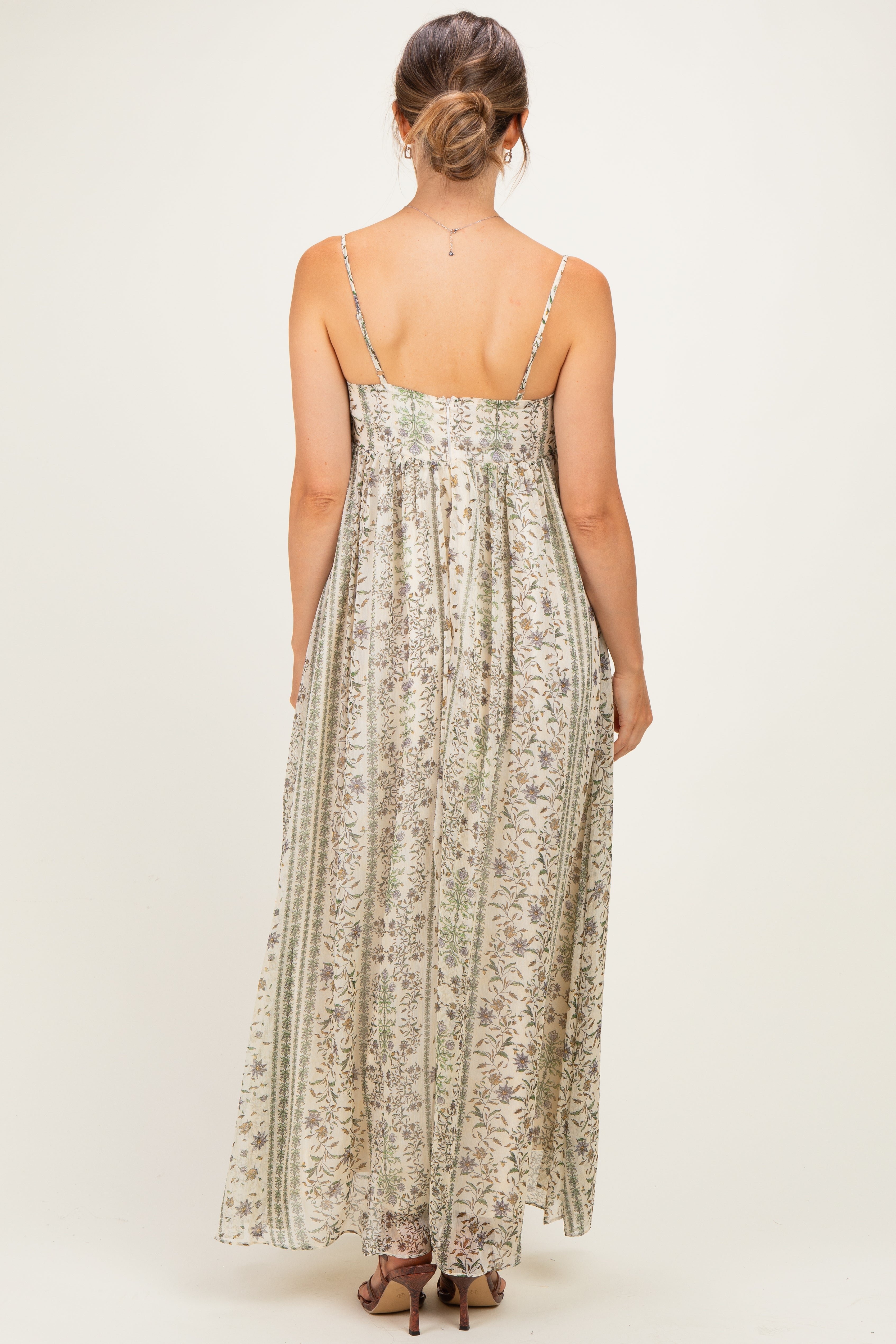 Cream Floral Empire Waist Sleeveless Maternity Midi Dress