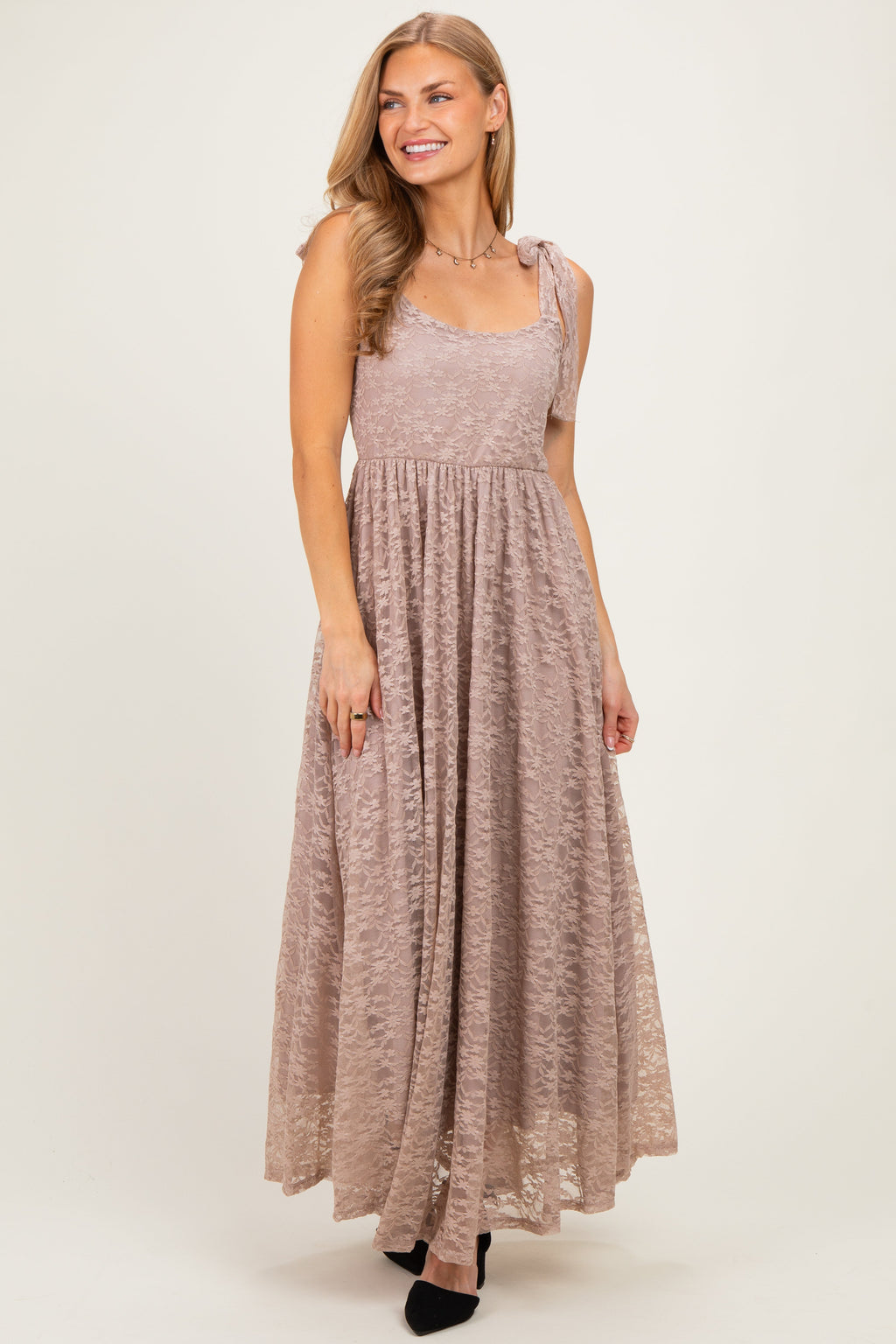 Mocha Sleeveless Lace Maternity Maxi Dress