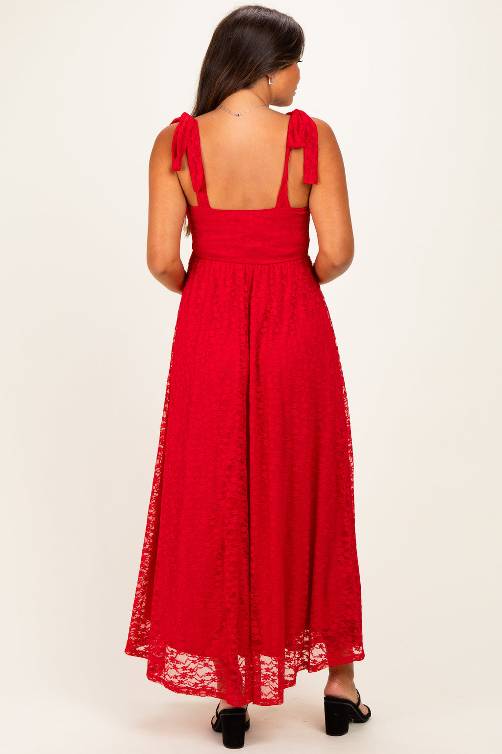 Red Sleeveless Lace Maternity Maxi Dress