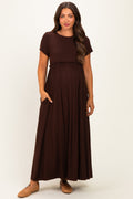 Brown Ruffle Trim Maternity Maxi Dress