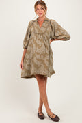 Light Olive Paisley Puff Sleeve Maternity Dress