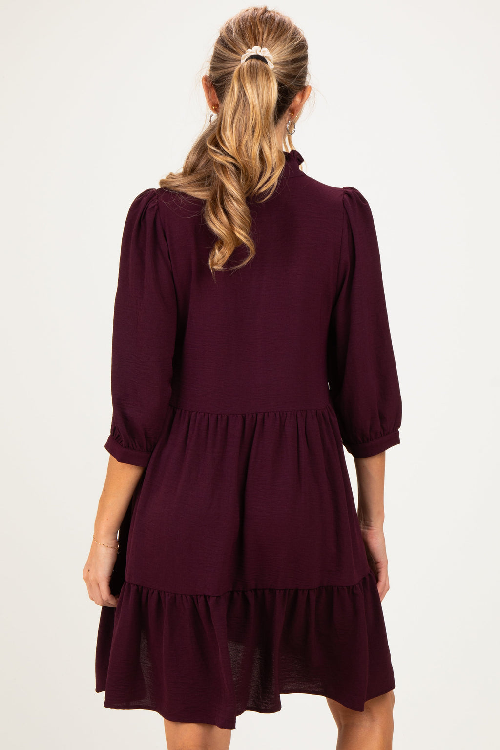Eggplant Ruffle Split Neck Tiered Maternity Dress