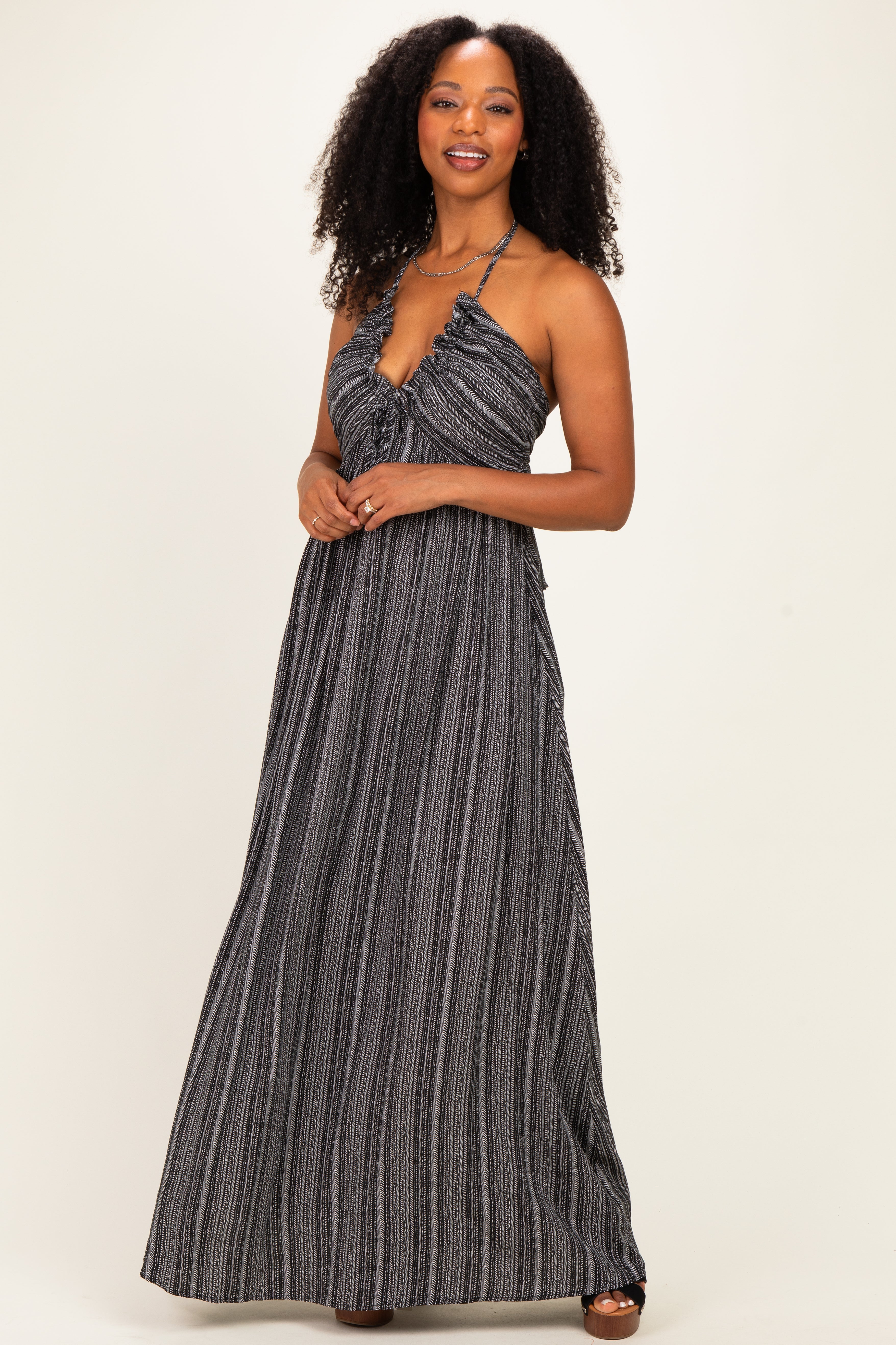 Black Printed V Neck Maternity Maxi Dress
