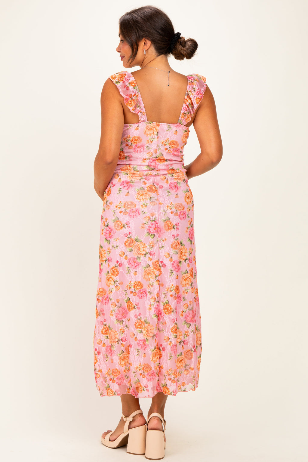 Pink Floral Sleeveless Maternity Maxi Dress