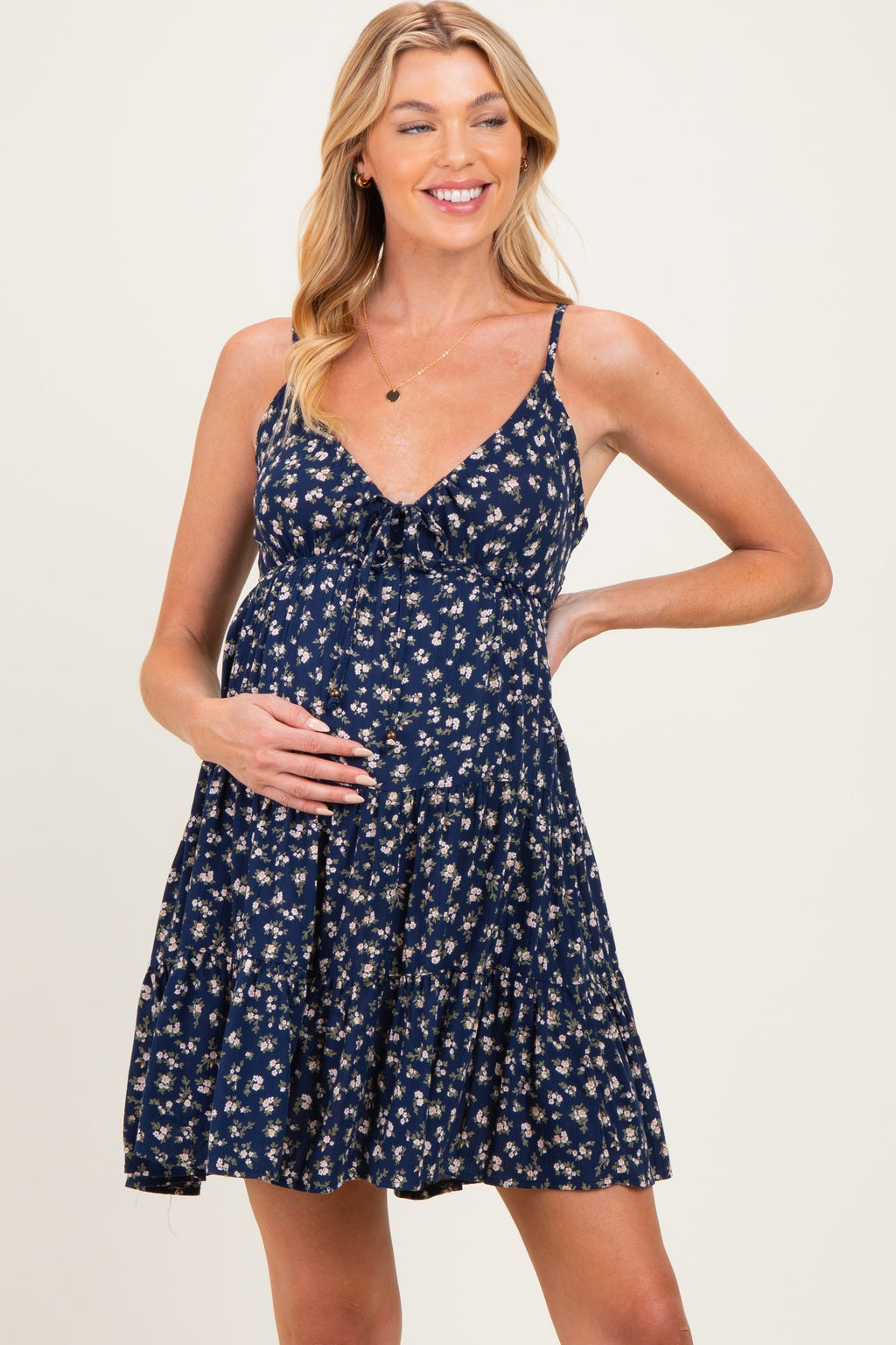 Navy Floral Front Tie Maternity Mini Dress