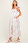 Lavender Floral Striped Shoulder Tie Maternity Maxi Dress