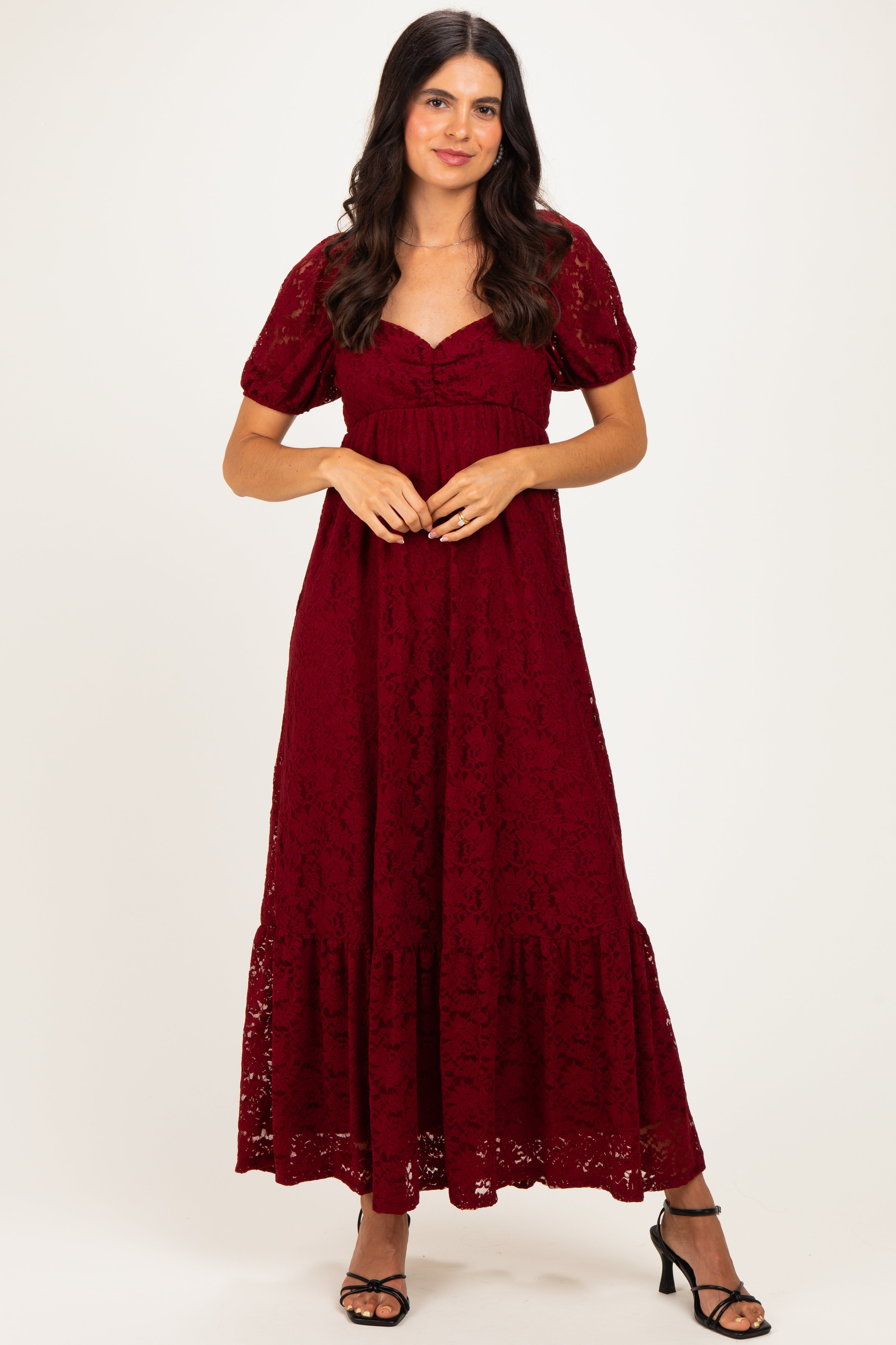 Burgundy Lace Maternity Maxi Dress