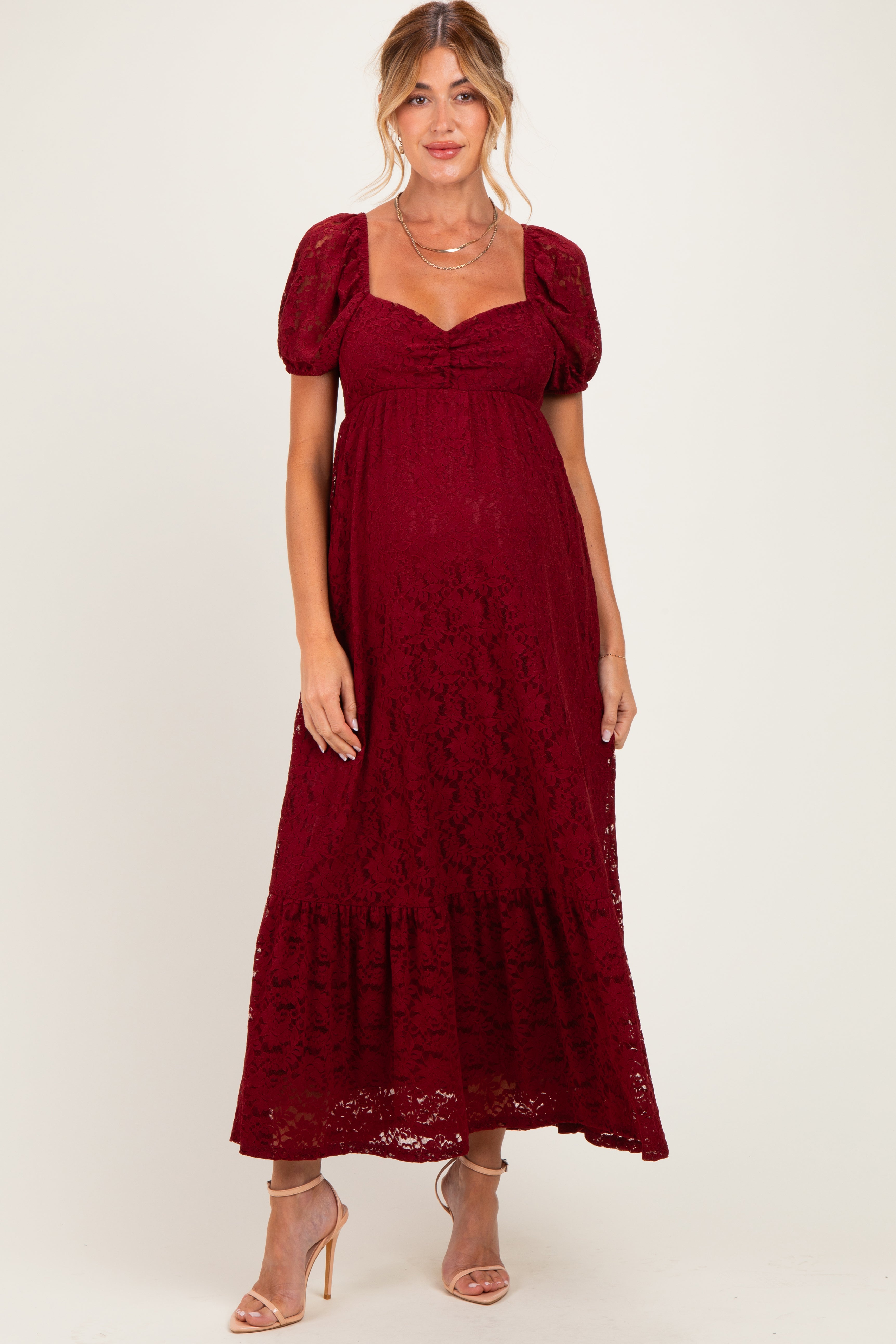 Burgundy Lace Maternity Maxi Dress