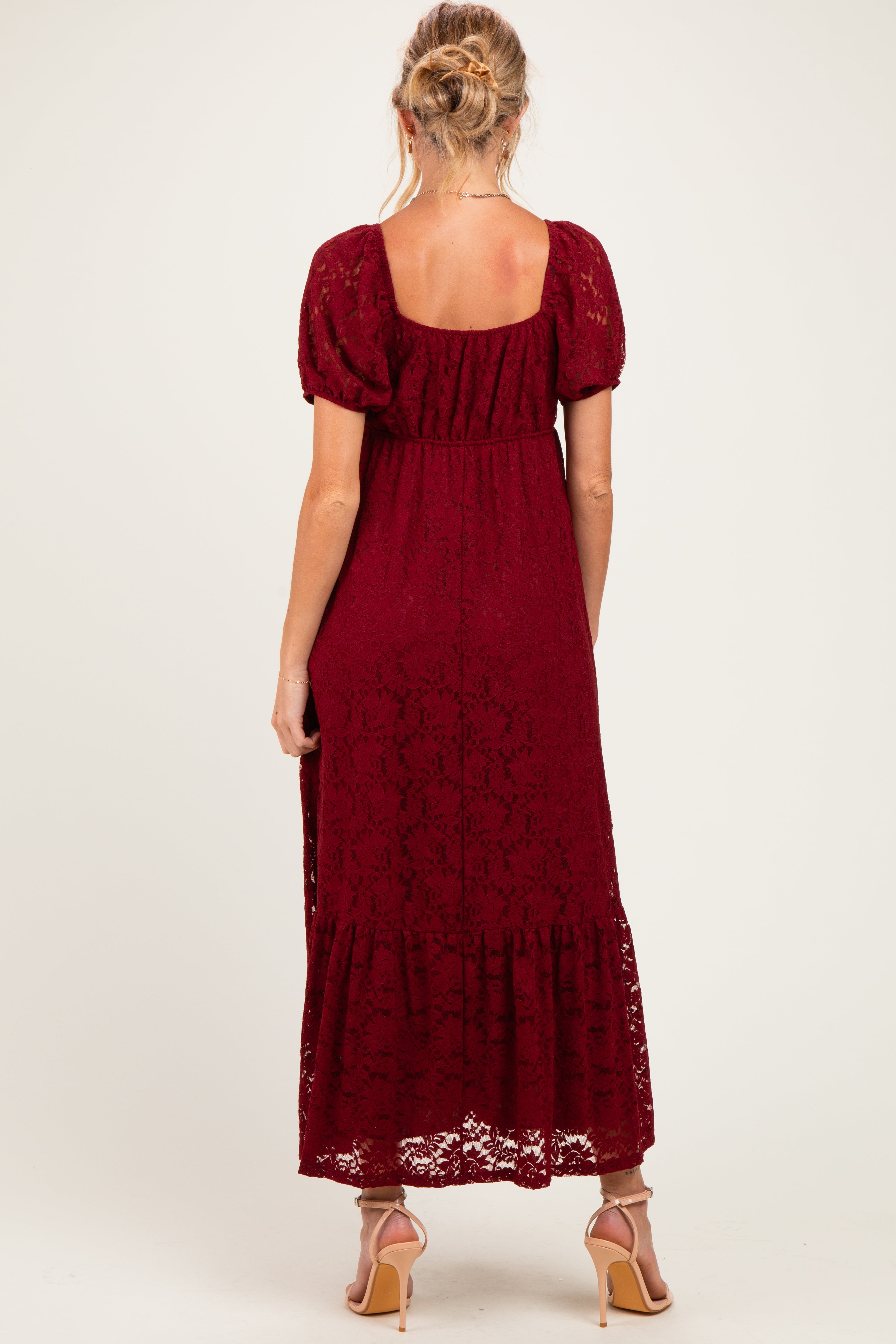 Burgundy Lace Maternity Maxi Dress