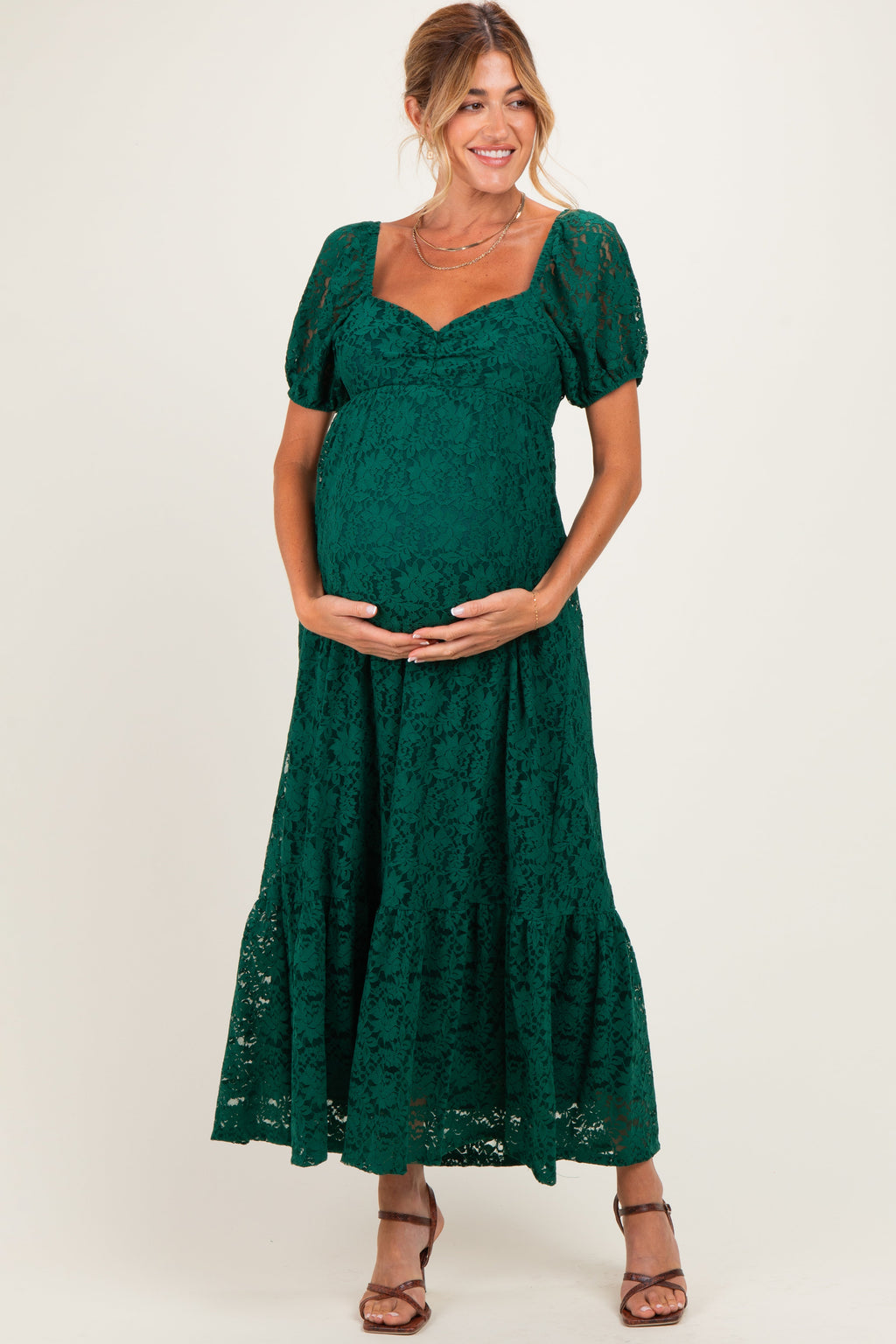 Hunter Green Lace Maternity Maxi Dress