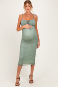 Sage Sleeveless Ruched Bust Maternity Midi Dress