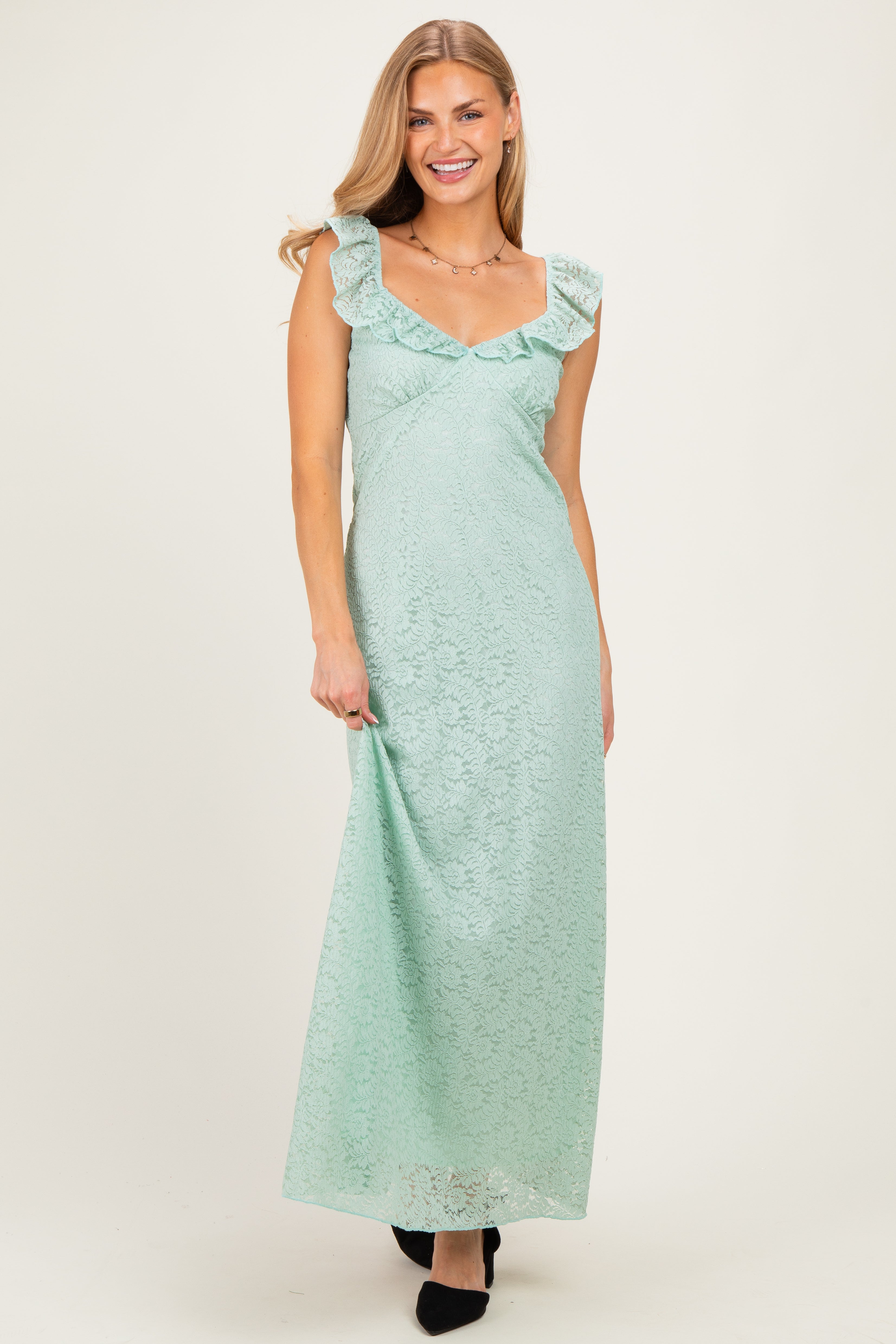 Aqua Textured Short Sleeve Sweetheart Maternity Maxi Dress