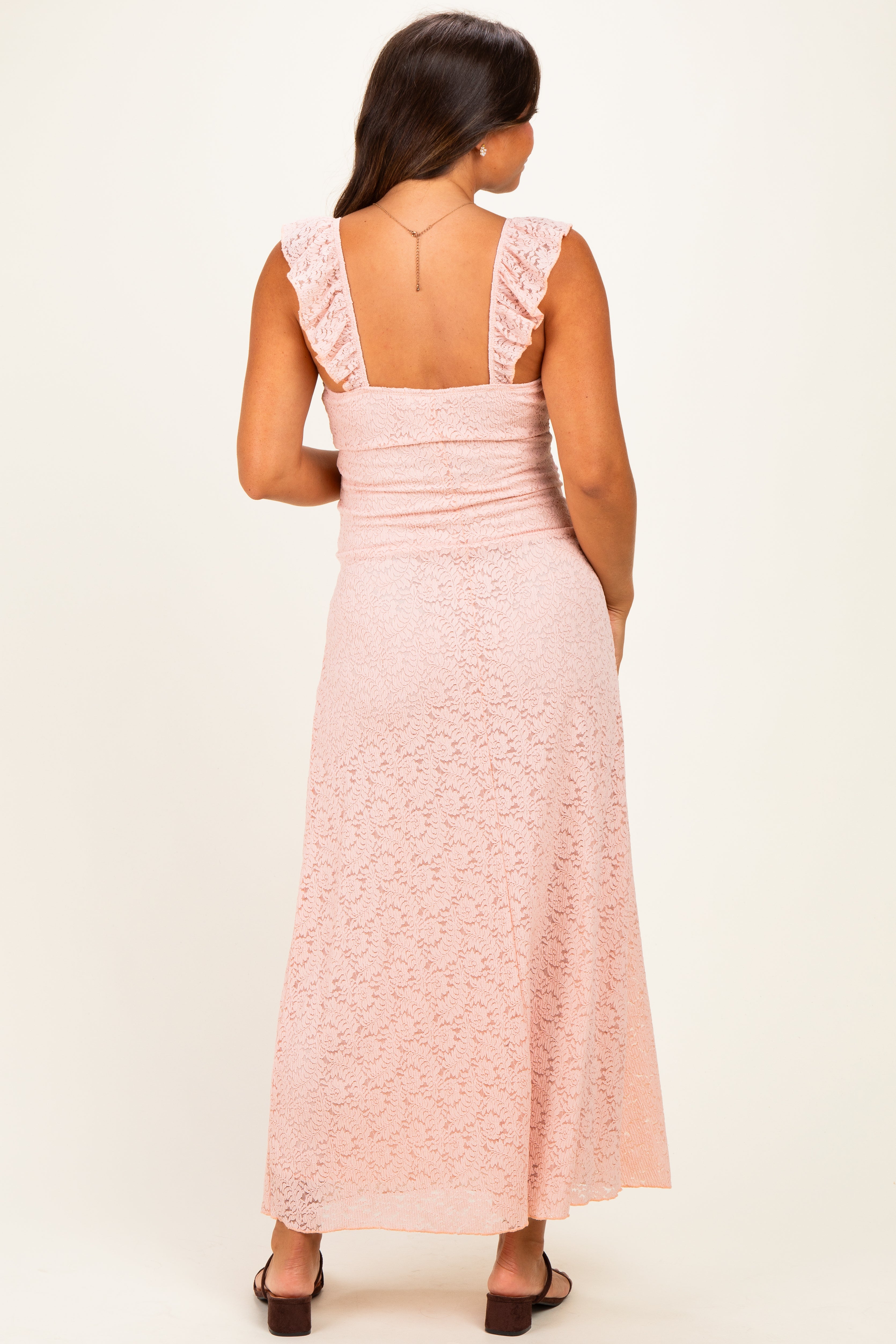 Pink Textured Short Sleeve Sweetheart Maternity Maxi Dress