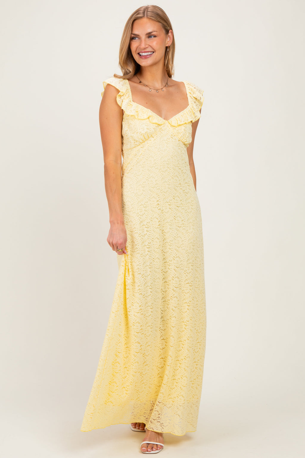 Yellow Textured Short Sleeve Sweetheart Maternity Maxi Dress
