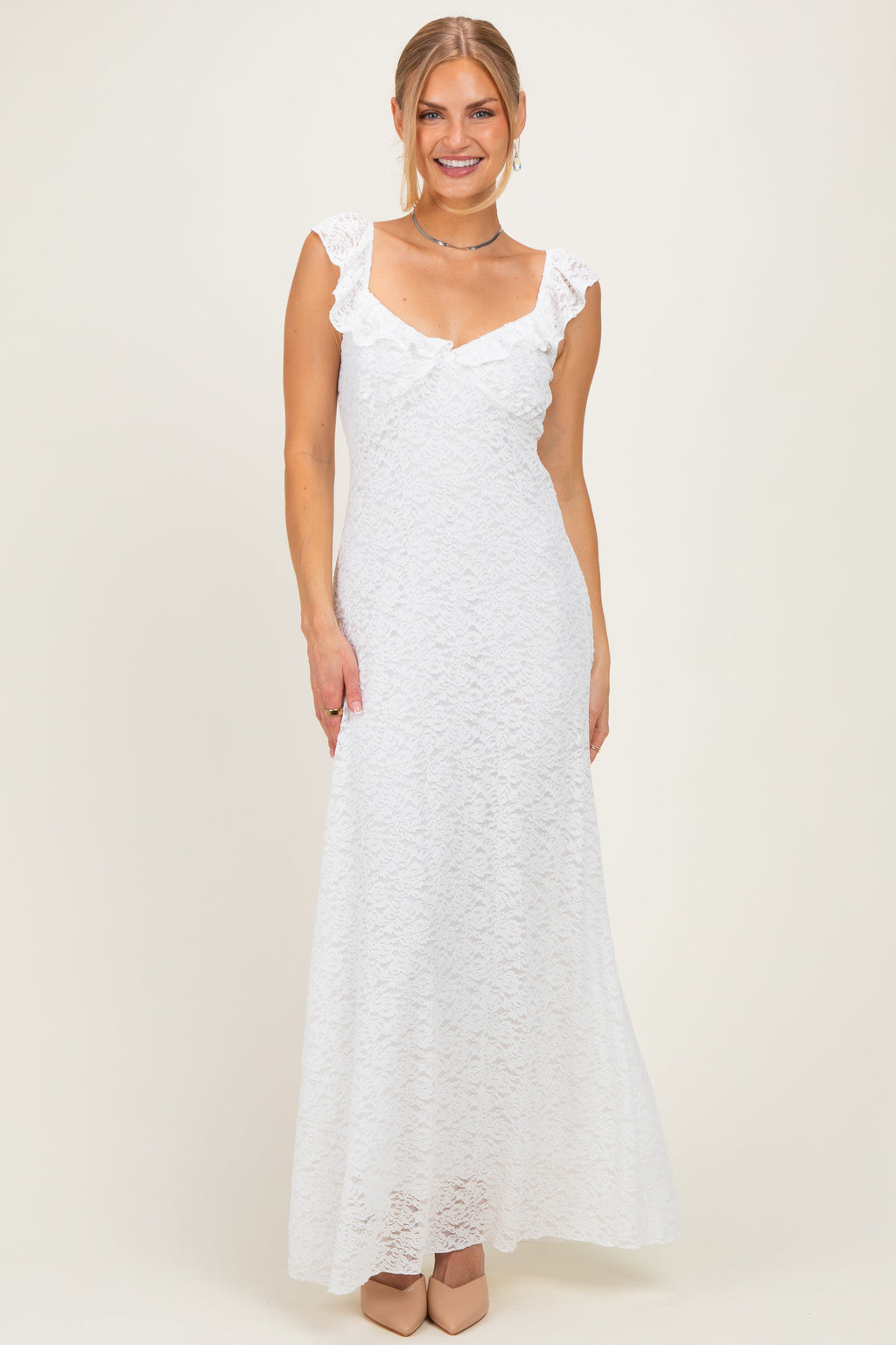 Ivory Textured Short Sleeve Sweetheart Maternity Maxi Dress